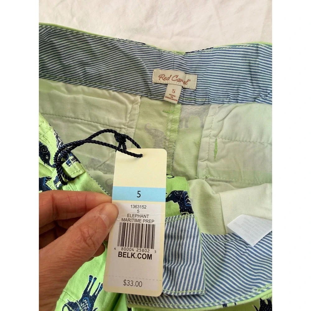 Safari elephant Red Camel Lime Green Flat Front Stretch Shorts NWT Size‎ 5